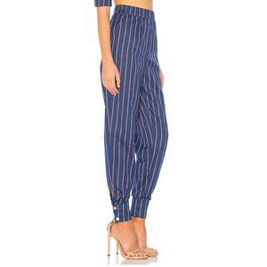 LPA Navy & Coral Striped High Rise Skinny Cuff Snap Pant XXS